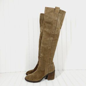 BCBGeneration Tan Suede Leather Block Heel Back Elastic Over The Knee Boots B511